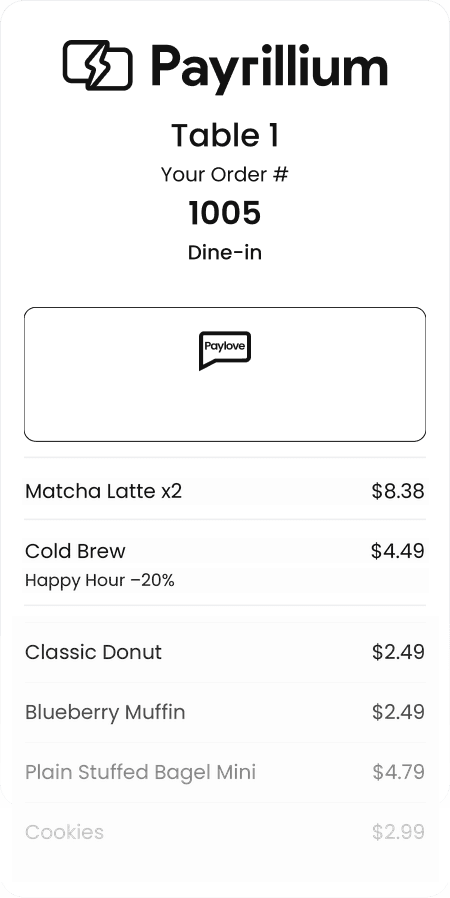 A Payrillium receipt carrying a PayLove offer