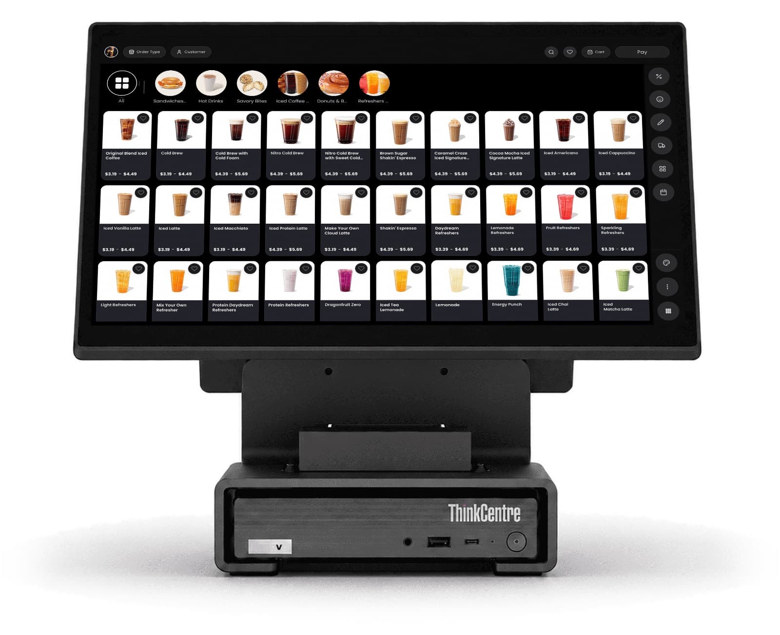 Proton running on a counter-top terminal, showing a live menu grid