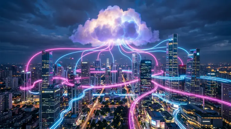 Company Buildings with Neon Lines