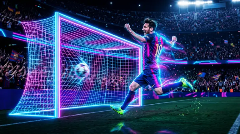 Soccer Player Making Goal with Neon Accents